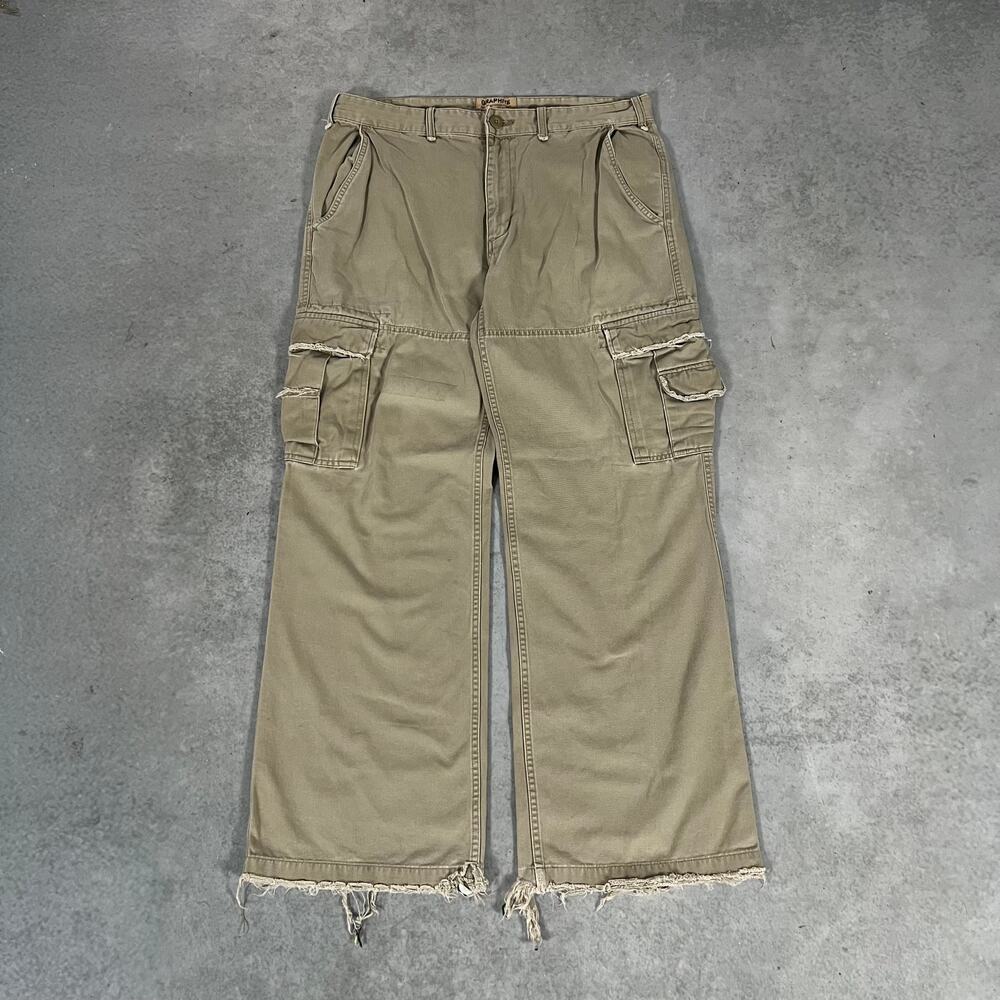 Graphite Jeanswear Wide Leg Cargo Pants 100% Cotton Khaki Mens 34x32
